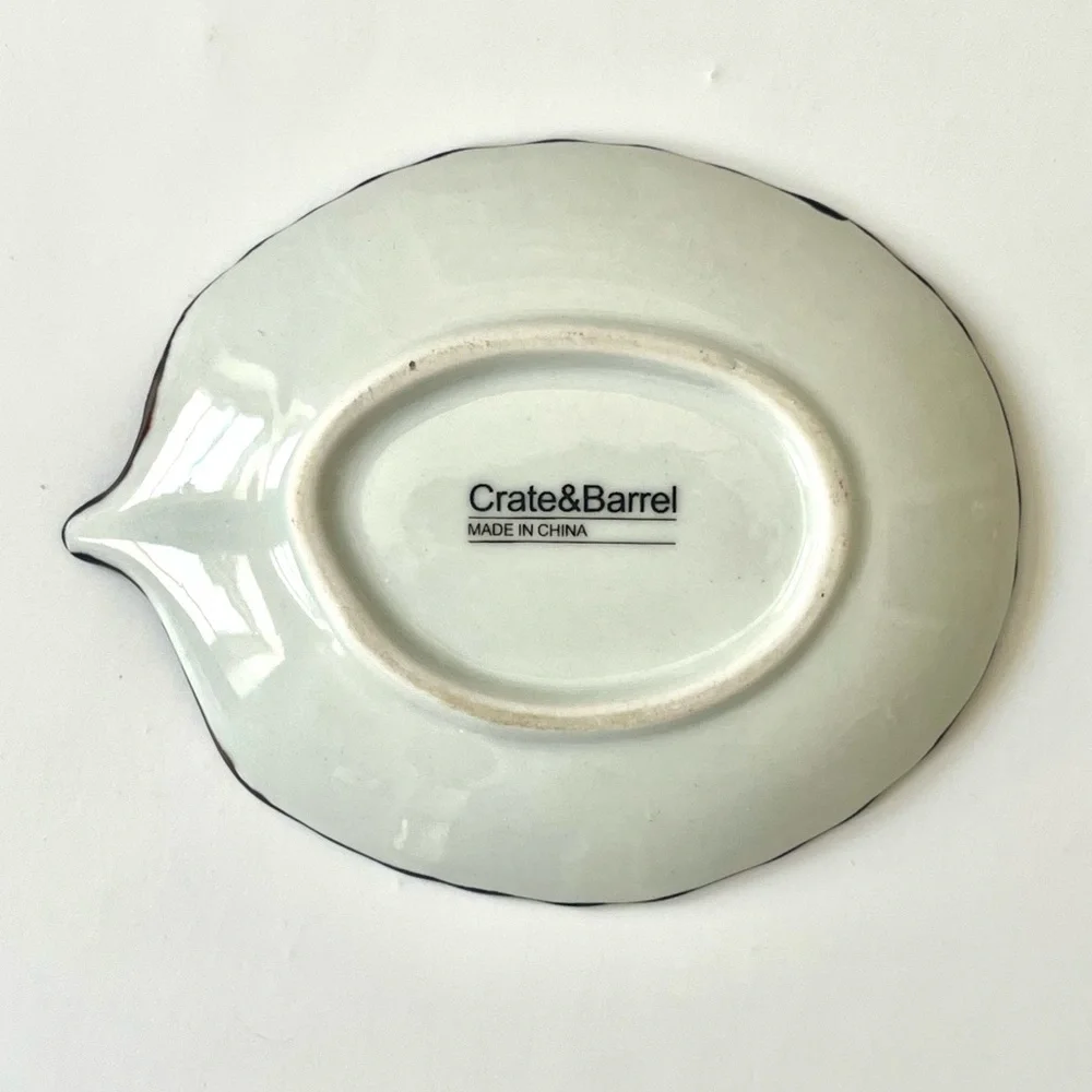 Crate & Barrel glass leaf ceramic jewelry plate